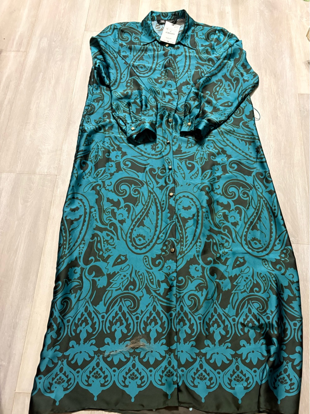 Zara Teal & Black Paisley Button-Front Swim Coverup